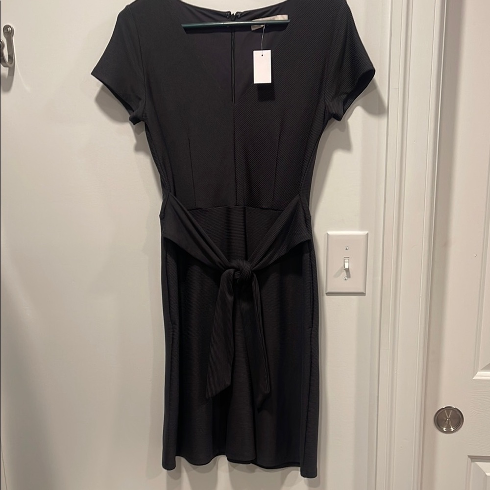 LOFT Black Tie Front Sheath Midi Dress